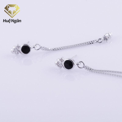 Bông tai bạc Ý 925 Huệ Ngân - Vương miện xinh dáng dài ZCE15112