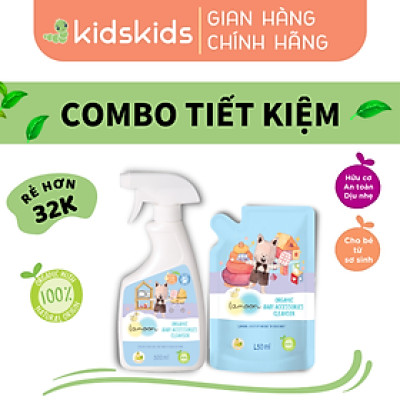 COMBO Nước rửa đồ chơi Organic an toàn cho bé Lamoon dạng Bình 500ml + Túi refill 450ml
