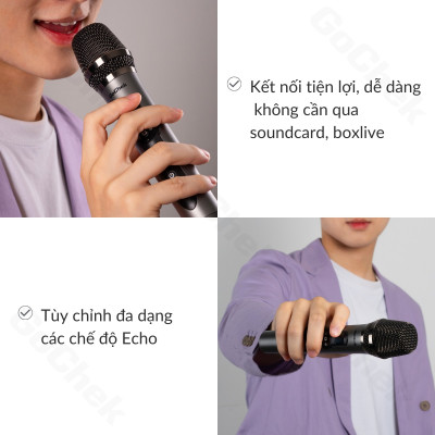 Mic hát karaoke không dây GoChek GC - HH24, Micro karaoke online/ phòng họp/ Karaoke trên ôtô, kết nối đa thiết bị và mọi loại loa - Hàng chính hãng