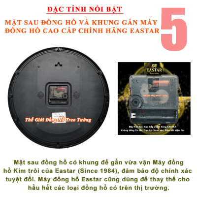 Đồng Hồ Treo Tường Cao Cấp EASTAR KIM TRÔI Tròn Có DẠ QUANG - ĐH Đo NHIỆT ĐỘ Và ĐỘ ẨM - Số Nổi 3D - Tặng Pin Maxell - BH 1 Năm