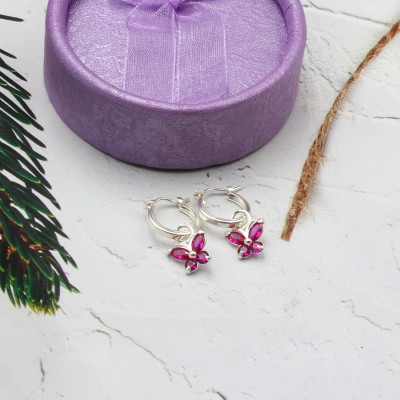 Hoa tai trẻ em Bạc Hiểu Minh HTE002H bướm xinh đá hồng