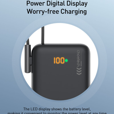 Pin sạc dự phòng Choetech B735 Mag-safe kèm chân đỡ và tích hợp dây cáp sạc Type C công suất 20w dung lượng 10000mAh (hàng chính hãng)