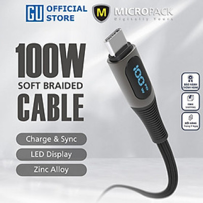 Cáp Sạc MicroPack POWER LINK C2 MC-C100 Soft Braided Sạc Nhanh 100W USB-C to C Bện Dù Đèn Led Hiển Thị Công Suất Sạc Hàng Chính Hãng