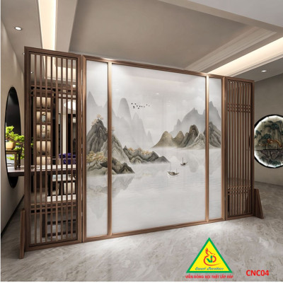 Bình phong gỗ khung tranh cắt CNC cho phòng khách, nhà bếp, nhà hàng, spa CNC04 - Nội thất lắp ráp Viendong Adv