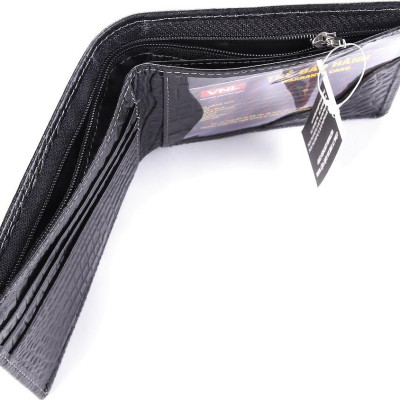 Ví nam da bò vân cá sấu  dáng ngang VNL0123D -màu Đen