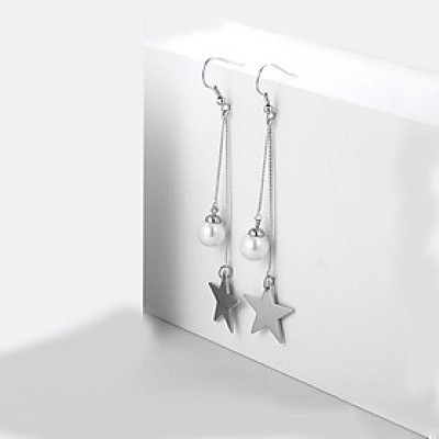 Bông tai thiết kế nữ xích mảnh dáng dài mix hạt châu và ngôi sao hi vọng 