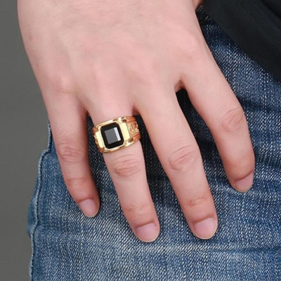 Nhẫn nam titan cao cấp thời trang chạm rồng 2 bên trangsucpt đá xanh lá inox thép không gỉ PTNNA253