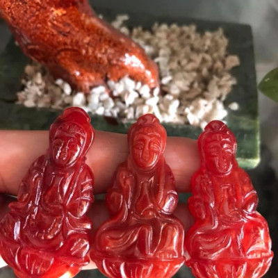 MẶT DÂY CHUYỀN NỮ Size Vừa C44mm xN23mm xS6mm  PHẬT QUAN ÂM ĐÁ CẨM THẠCH ĐỎ ĐẬM ĐẸP  NAM NỮ MỆNH HOẢ THỔ