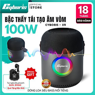 Loa Bluetooth Cyboris X9, Loa siêu Bass, Công suất 100W, Chống nước IPX6, Pin 10400mAh. Hàng Chính Hãng.