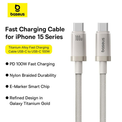Cáp sạc nhanh Type-C to Type-C Baseus Titanium Alloy Fast Charging Cable 100W (480Mbps) - Hàng chính hãng