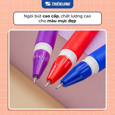 Combo 5/10/20 Bút Gel Thiên Long GEL-012 ngòi 0.5mm mực xanh đỏ đen tím có đệm cầm tay mềm đầu bi cao cấp