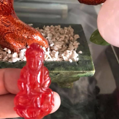 MẶT DÂY CHUYỀN NỮ Size Vừa C44mm xN23mm xS6mm  PHẬT QUAN ÂM ĐÁ CẨM THẠCH ĐỎ ĐẬM ĐẸP  NAM NỮ MỆNH HOẢ THỔ