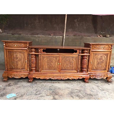 Kệ Tivi Cột Nho gỗ hương vân loại 2m2 và 2m4