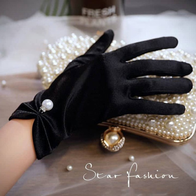 Găng tay satin màu đen cho Cô dâu và Dạ hội, đi tiệc, sự kiện, đạo cụ chụp ảnh, studio MS: 42851