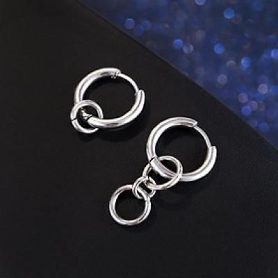 Đôi khuyên tai bông tai unisex chuỗi tròn bất đối xứng 