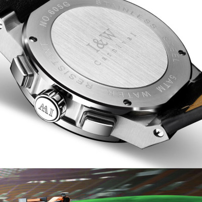 Đồng Hồ Nam I&W Carnival 605G2 Chính Hãng Full Box Chống Nước Kính Chống Xước Dây Da Cao Cấp BH24T (Máy Pin-Quartz)