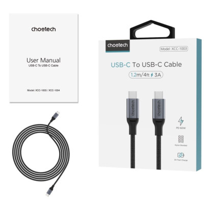 Cáp sạc nhanh và truyền dữ liệu Type C to Type C 60W Choetech XCC-1003/ XCC-1004 Series - Hàng chính hãng