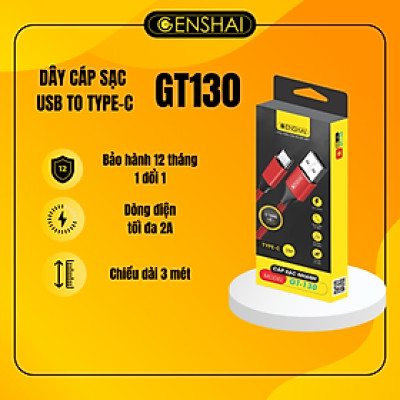 Cáp sạc Type C hàng chính hãng GENSHAI GT130 dây dù 3m IBảo hành 12 tháng 1 đổi 1I Made in Việt Nam