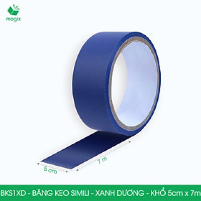 BKS1XD - 6 cuộn băng keo Simili khổ 5cm x 7m - Xanh dương - Băng dính dán gáy sách, đóng cuốn