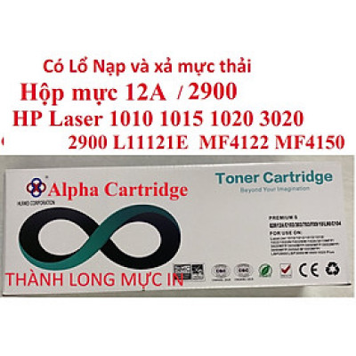 Hộp mực 12A 2900 CÓ LỔ ĐỔ MỰC- dành cho HP LaserJet 1010/1015/1020/3015/3020/3030/3050 Canon 2900 L11121E L120, MF4122, MF4150, MF4680, L140, L160, MF4270, MF4320d, MF4350d 3000 FX9 FX10 Hàng chính hãng Alpha Cartridge 