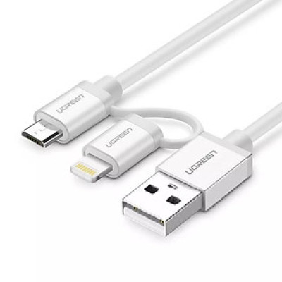 Ugreen UG30670US165TK 1.5M màu Bạc Cáp sạc đa năng USB sang MicroUSB + Lightning - HÀNG CHÍNH HÃNG