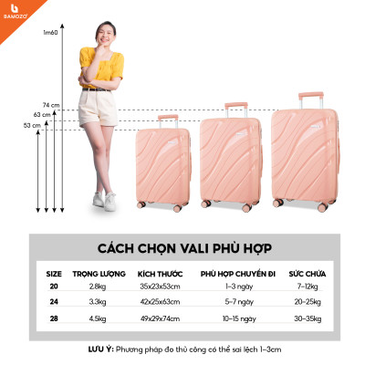 Vali Du Lịch Nancy Bamozo Nhựa PP Cao Cấp, Vali Kéo Du Lịch Chống Va Đập - Bảo Hành 5 Năm.