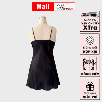 Đầm ngủ phi lụa cao cấp WANNABE DNS14 váy ngủ 2 dây kiểu dáng đơn giản nhẹ nhàng chân váy viền ren lai chăm sóc giấc ngủ