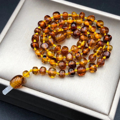 Vòng Cổ , Dây Chuyền Dành Cho Bé Hổ Phách Nhựa Thông Màu Đậm Chính Hãng BẠC HIỂU MINH DTE058S