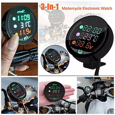 Đồng Hồ Báo Giờ Xe Máy 3in1 Báo Nhiệt Độ, Vôn Ắc Quy Mẫu Mới Loại Tốt Gắn Các Loại Xe Hàng Cao Cấp, Phụ Kiện Xe Máy