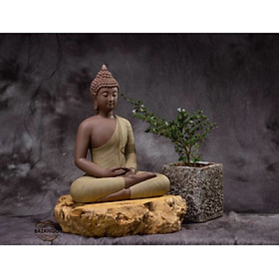 Bộ tượng phật quan âm gốm tử sa ngồi trên gỗ lũa quý hiếm cao cấp