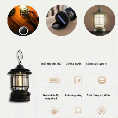 Đèn Cắm Trại Dã Ngoại Du Lịch Sạc USB 1200mAh, Ánh Sáng Vàng Trang Trí - HÀNG CHÍNH HÃNG MINIIN