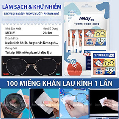 100 Miếng Giấy Lau Kính Cận Dùng 1 Lần Melly Khăn Lau Kính Mắt Khử Khuẩn Đa Năng Chống Hơi Nước