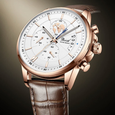 Đồng hồ nam chống nước DIZIZID chính hãng dây da cao cấp - Chạy full 6 kim và lịch ngày - Chống nước tốt - Kim dạ quang - Tặng kèm pin dự phòng DZDT69