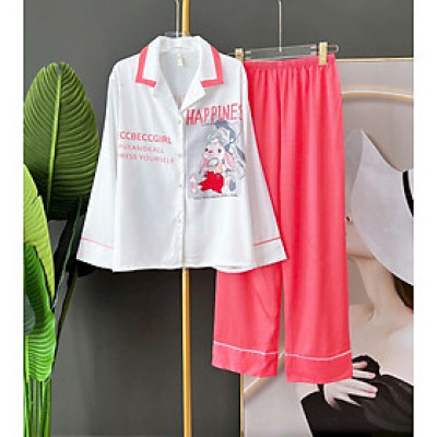 Bộ Đồ Ngủ Tay Dài Quần Dài Quảng Châu Cao Cấp Thỏ Xinh Xắn