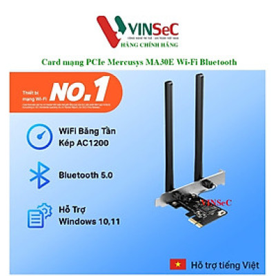 Card mạng WiFi PCIe Mercusys MA30E AC1200 + Bluetooth 5.0 - Hàng Chính Hãng