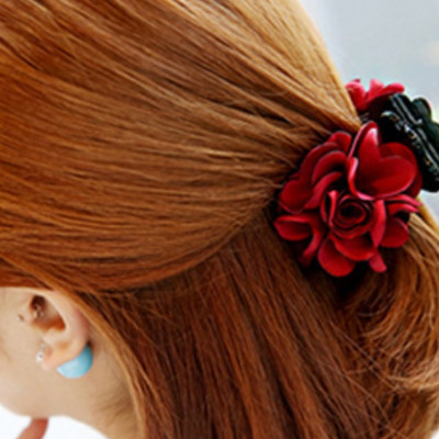 Kẹp tóc càng cua ba răng hoa hồng vải - Combo 3 sp