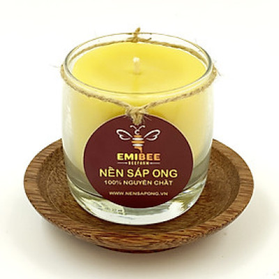 Nến Sáp Ong 48 Giờ Kèm Dĩa Gỗ Dừa 10cm : Khử Mùi Hôi Phòng Kín, Làm Sạch Không Khí, Thơm Nhẹ Mùi Mật Ong - HÀNG CHÍNH HÃNG