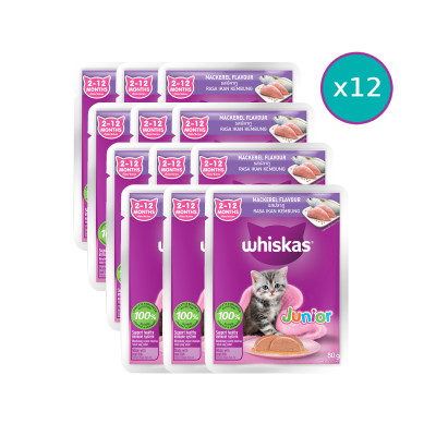 [Combo 12 Gói] Thức Ăn Cho Mèo Con WHISKAS Junior 2-12 months Vị Cá Thu 80g/Gói