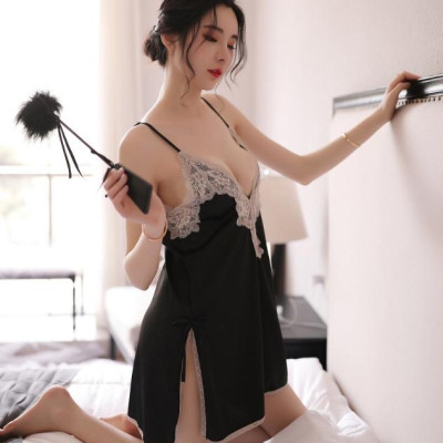 Đầm ngủ lụa phối ren cao cấp không mút - Màu đen