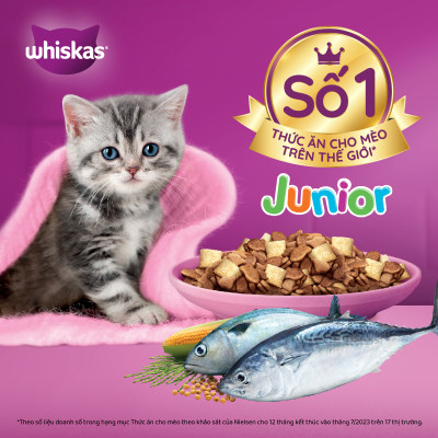 [Bộ 2] Thức Ăn Cho Mèo Con Whiskas Junior 2-12 Months Vị Cá Thu & Cá Biển (Mix Vị) 1.1kg/Túi