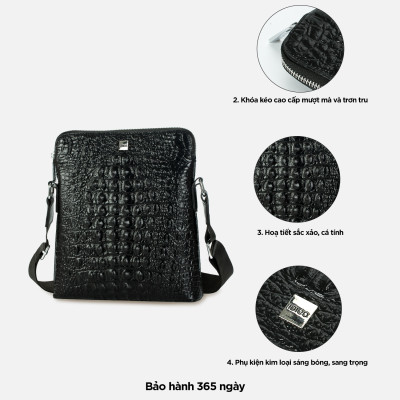 Túi xách công sở da thật cao cấp, túi đeo chéo nam đựng IPAD 9.7 inch họa tiết vân cá sấu nổi bật IDIGO MB1 - 6025