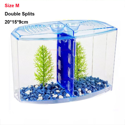 Bể Cá Mini LYLYSHOP 20x15x9cm, 2 ngăn, để bàn tiện dụng + Tặng 200gr san hô trang trí bể cá, hồ cá cực đẹp