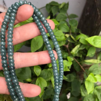 DÂY CHUYỀN DÀI ĐEO CỔ ĐÁ CẨM THẠCH BÁNH XE  MÀU XANH ĐẬM NHẸ TỰ NHIÊN TRỒNG CỔ  Dài 32cmx dầy 6mm dài mặt trước ngực rất đẹp