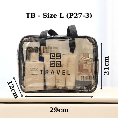 Túi đựng mỹ phẩm trong suốt có quai cao cấp MÀU ĐEN 26x15x10cm