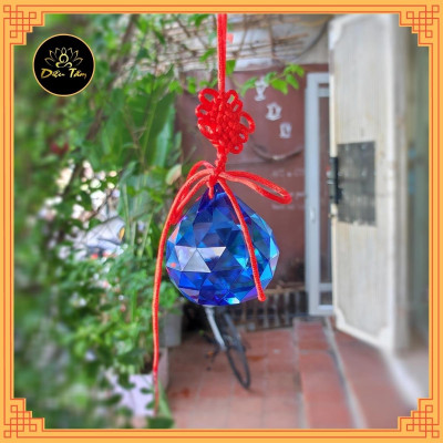 Quả cầu treo pha lê phong thuỷ đa giác nhiều màu có dây treo tâm kết 