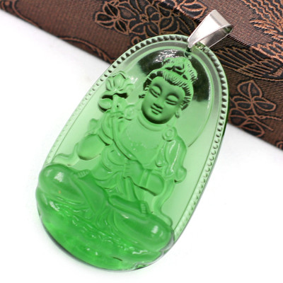 Mặt dây chuyền Đại Thế Chí Bồ Tát thủy tinh xanh lá 3.6cm - phật bản mệnh tuổi Ngọ - Mặt size nhỏ