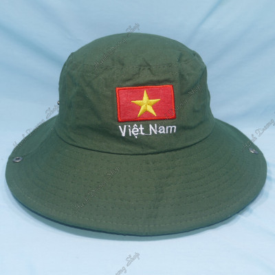 Mũ tai bèo nam vành rộng thêu cờ Việt Nam, chất liệu vải kaki oát mát mẻ, bền chắc - Hạnh Dương