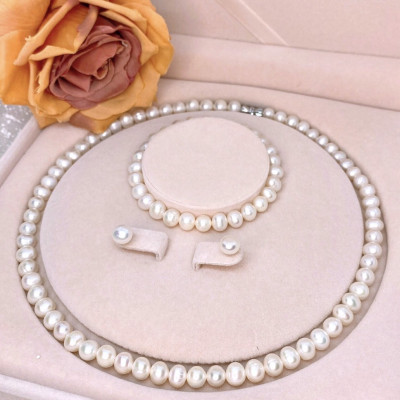 Bộ Ngọc Trai Nuôi Thiên Nhiên Vòng Cổ Vòng Tay Khuyên Tai Cao Cấp Kèm Giấy Kiểm Định BCB001 Bạc Hiểu Minh