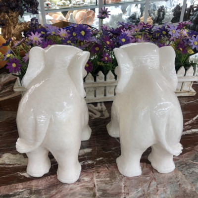 Tượng voi phong thủy đá cẩm thạch trắng - Cao 20 cm