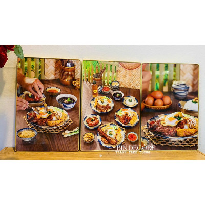 (ẢNH THẬT) Tranh treo tường cơm tấm 5 trang trí decor quán có sẵn khung kèm đinh